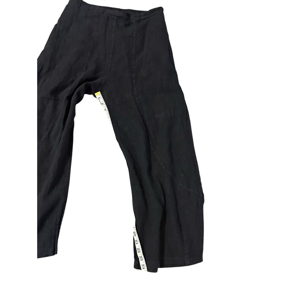 Inizio black charcoal linen wide leg cropped pants M Lagenlook - Picture 3 of 10
